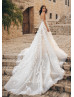 Beaded Ivory Lace Tulle Floral Chic Wedding Dress